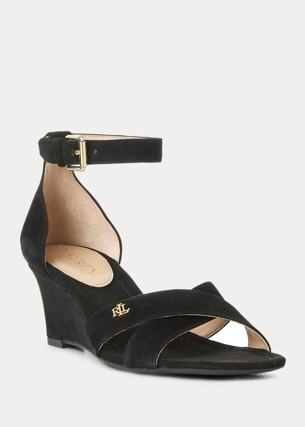 Sandalias Ralph Lauren Mujer Negros - Erinn Suede - FCQIT5217